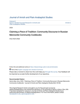 Community Discourse in Russian Mennonite Community Cookbooks