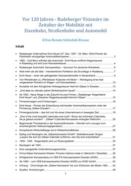 Vor 120 Jahren - Radeberger Visionäre Im Zeitalter Der Mobilität Mit Eisenbahn, Straßenbahn Und Automobil