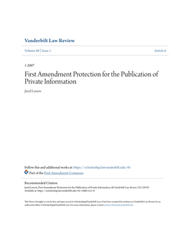 First Amendment Protection for the Publication of Private Information Jared Lenow