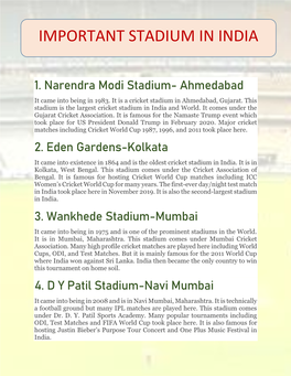 Important Stadium in India