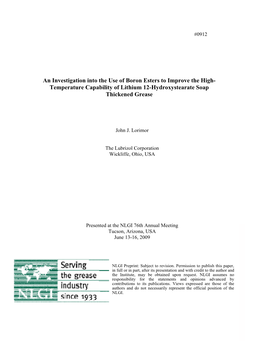 Temperature Capability of Lithium 12-Hydroxystearate Soap Thickened Grease