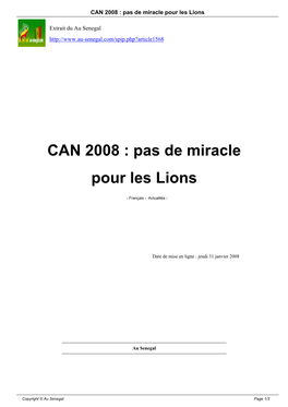 CAN 2008 : Pas De Miracle Pour Les Lions