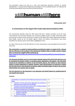 Commentary on the UKBA's Operational Guidance Note for Sudan