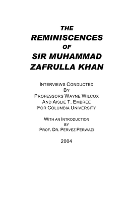 The Reminiscences of Sir Muhammad Zafrulla Khan