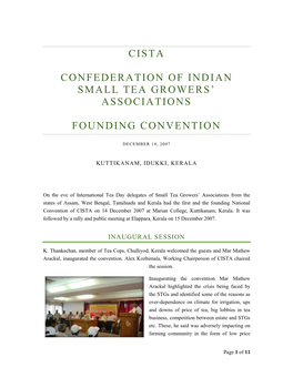 Cista Confederation of Indian Small Tea Growers' Associations Founding