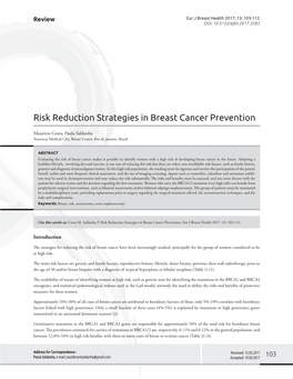 Risk Reduction Strategies in Breast Cancer Prevention