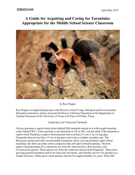 A Guide for Acquiring and Caring for Tarantulas Appropriate for the Middle School Science Classroom