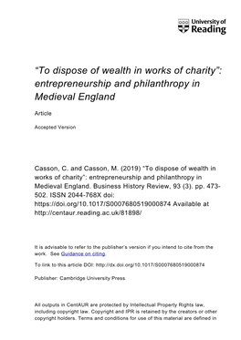 Entrepreneurship and Philanthropy in Medieval England