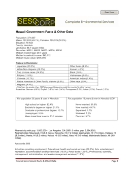 Hawaii Government Facts & Other Data
