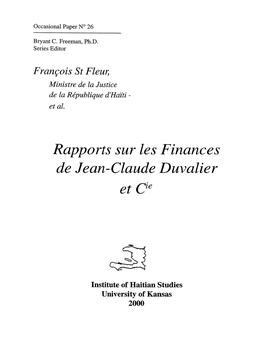 Rapports Sur Les Finances De Jean-Claude Duvalier Et Cie