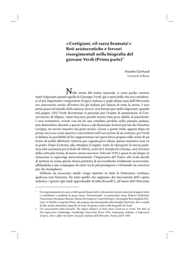 «Cortigiani, Vil Razza Bramata!» Reti Aristocratiche E Fervori Risorgimentali Nella Biogra�A Del Giovane Verdi (Prima Parte)*