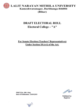 DRAFT ELECTORAL ROLL Electoral College – 