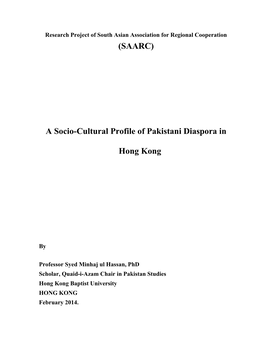 A Socio-Cultural Profile of Pakistanis in Hong Kong