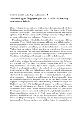 Siebenbürgens Begegnungen Mit Arnold Schönberg Und Seiner Schule