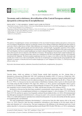 Taxonomy and Evolutionary Diversification of the Central European Endemic Spergularia Echinosperma (Caryophyllaceae)