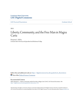 Liberty, Community, and the Free Man in Magna Carta Benjamin L