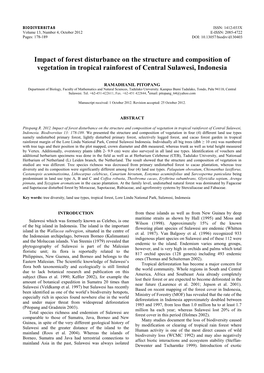 Impact of Forest Disturbance on the Structure and Composition of Vegetation in Tropical Rainforest of Central Sulawesi, Indonesia
