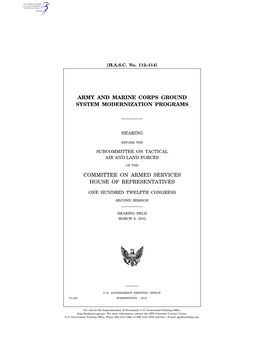 Army and Marine Corps Ground System Modernization Programs Committee on Armed Services House of Representatives