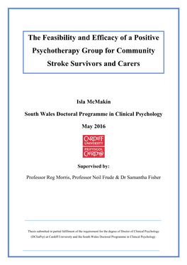 The Feasibility and Efficacy of a Positive Psychotherapy Group for Community Stroke Survivors and Carers