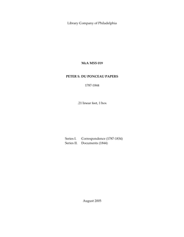 Library Company of Philadelphia Mca MSS 019 PETER S. DU PONCEAU