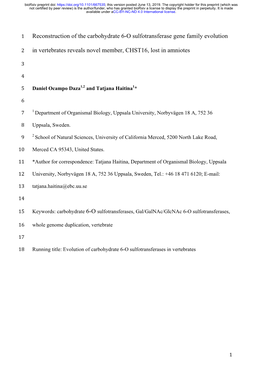 Reconstruction of the Carbohydrate 6-O Sulfotransferase Gene Family Evolution