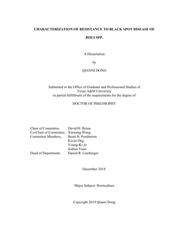 Characterization of Resistance to Black Spot Disease Of