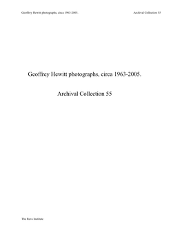 Geoffrey Hewitt Photographs, Circa 1963-2005. Archival Collection 55