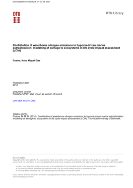 Contribution of Waterborne Nitrogen Emissions to Hypoxia-Driven Marine Eutrophication: Modelling of Damage to Ecosystems in Life Cycle Impact Assessment (LCIA)