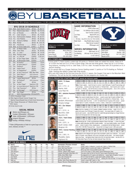 Byu 2018-19 Schedule Social Media 1 Game Information