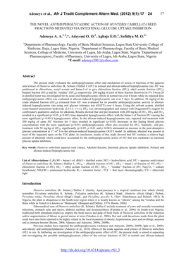 Adeneye Et Al., Afr J Tradit Complement Altern Med. (2012) 9(1):17‐24 17