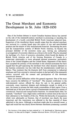 The Great Merchant and Economie Development in St. John 1820-1850