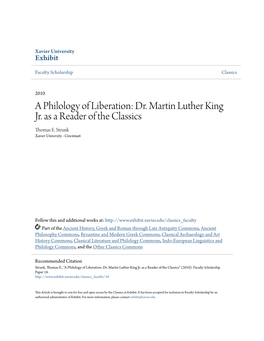 Dr. Martin Luther King Jr. As a Reader of the Classics Thomas E