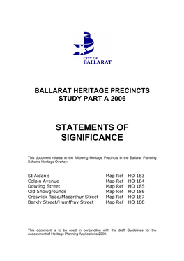 Ballarat Heritage Precincts Study Part a 2006 Statements of Significance