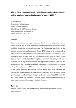 Political Parties and the Selection of Presidential Electors in Germany, 1949-2017