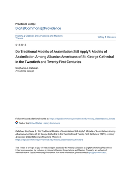 Models of Assimilation Among Albanian Americans of St. George Cathedral in the Twentieth and Twenty-First Centuries