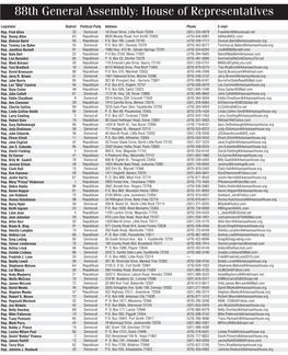 88Th General Assembly: House of Representatives