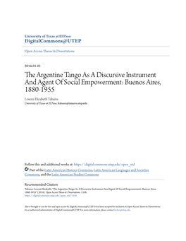 The Argentine Tango As a Discursive Instrument and Agent of Social