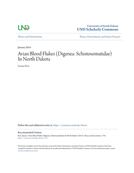 Avian Blood Flukes (Digenea: Schistosomatidae) in North Dakota Susana Rios