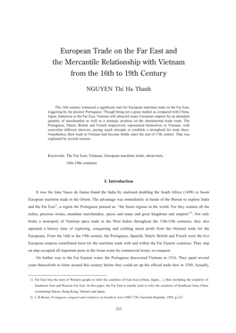 European Trade on the Far East and the Mercantile Relationship with Vietnam from the 16Th to 19Th Century