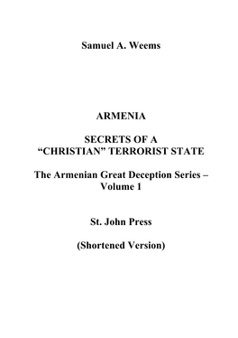 Samuel A. Weems ARMENIA SECRETS OF