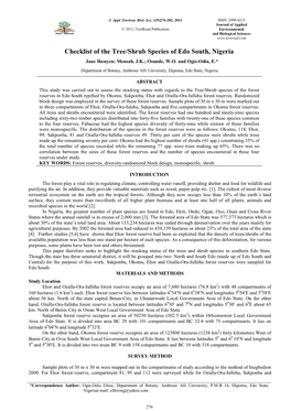 Checklist of the Tree/Shrub Species of Edo South, Nigeria