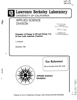 I1ti Lawrence Berkeley Laboratory ~ UNIVERSITY of CALIFORNIA APPLI ED SCI ENCE