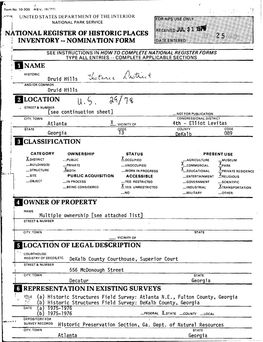 National Register of Historic Places ; Inventory-Nomination Form