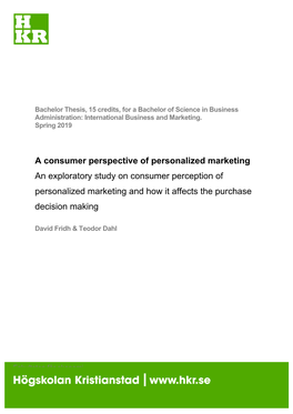 A Consumer Perspective of Personalized Marketing An