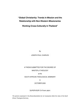 “Global Christianity: Trends in Mission and the Relationship with Non-Western Missionaries