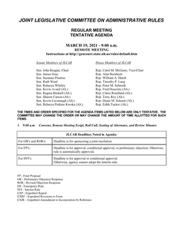 Regular Meeting Tentative Agenda