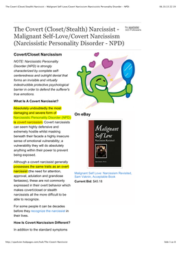 (Closet/Stealth) Narcissist - Malignant Self-Love/Covert Narcissism (Narcissistic Personality Disorder - NPD) 06.10.13 22:19