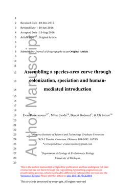 Area Curve Through Colonization, Speciation and Human‐