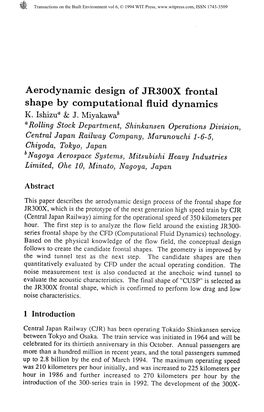 Aerodynamic Design of JR300X Frontal Shape by Computationalflui D Dynamics