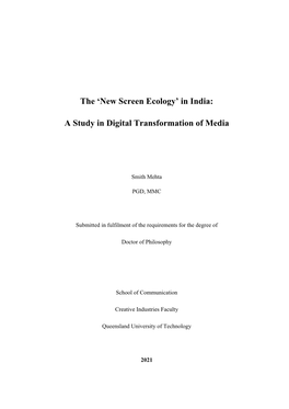 'New Screen Ecology' in India: a Study in Digital Transformation of Media